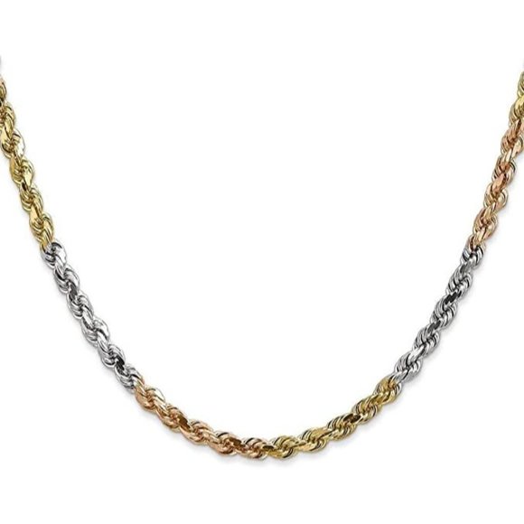 14k Tri-Color Gold 1.6 mm Rope Chain 22 Inches - Picture 1 of 12